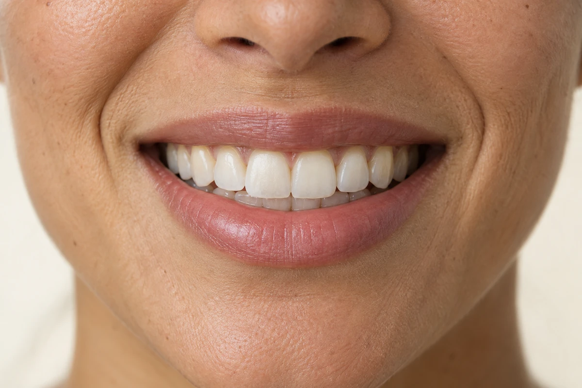 Fictional after visualisation: the same smile with cleaner tooth surfaces