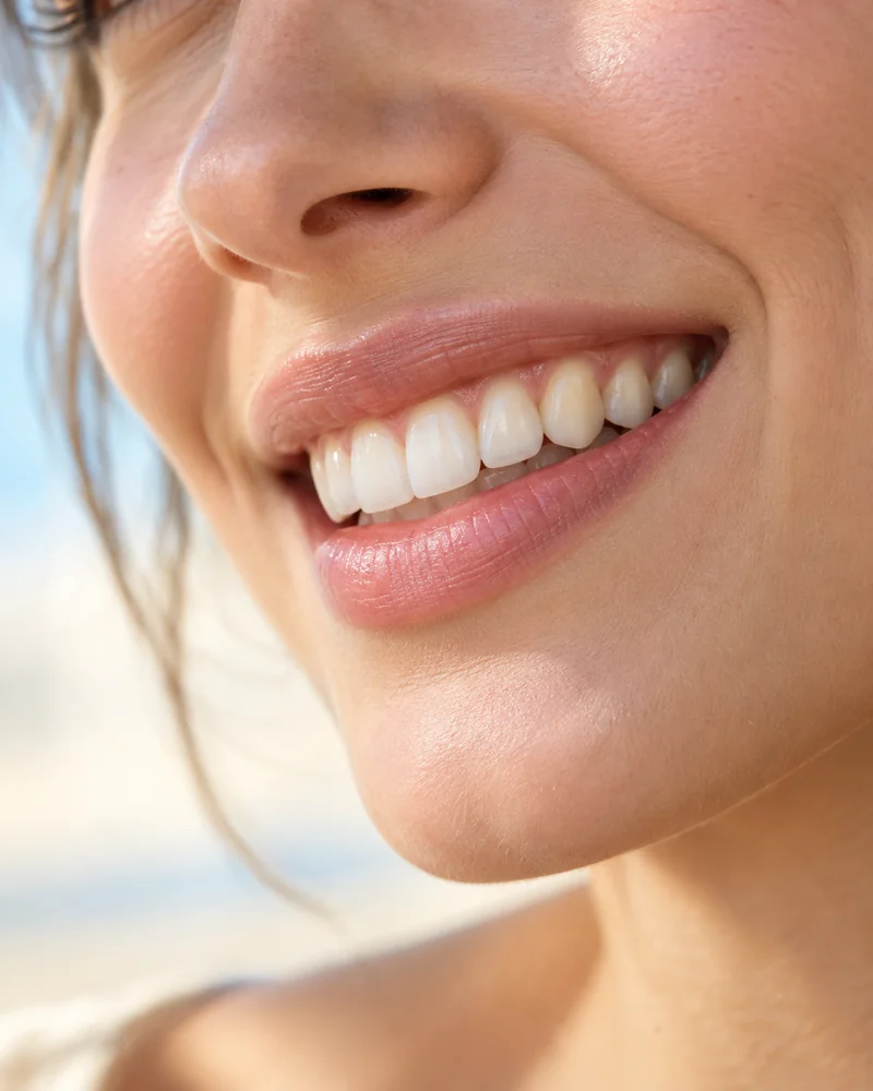 Original close-up of a natural smile in bright daylight